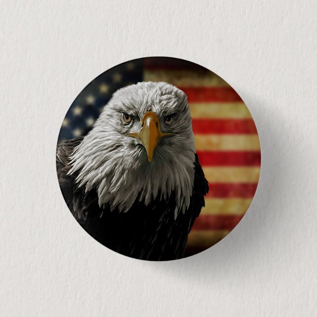American Bald Eagle auf Grunge Flag Button (Vorderseite)
