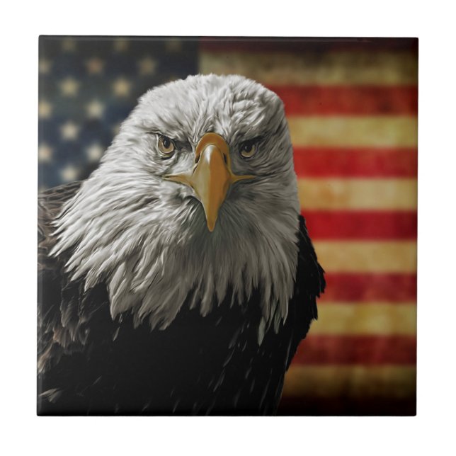 American Bald Eagle auf Grunge Flag Fliese (Vorderseite)