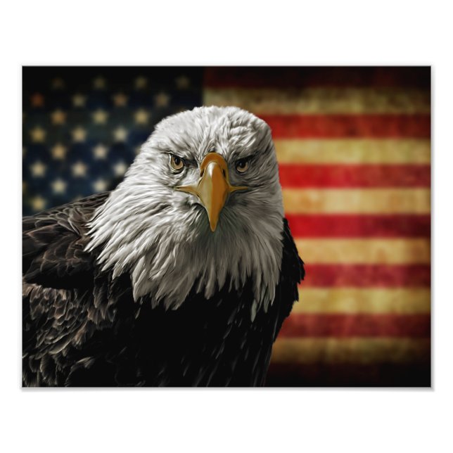 American Bald Eagle auf Grunge Flag Fotodruck (Vorne)