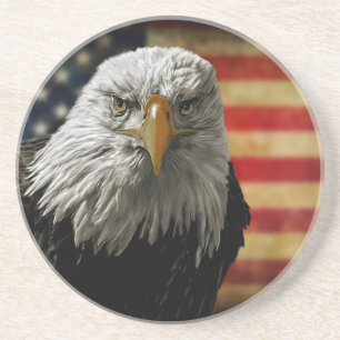 American Bald Eagle auf Grunge Flag Getränkeuntersetzer
