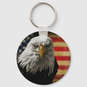 American Bald Eagle auf Grunge Flag Schlüsselanhänger