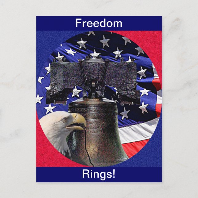 American Bald Eagle, Bell und Flag Postkarte (Vorderseite)