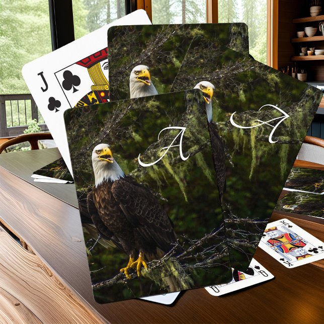 American Bald Eagle Monogram Patriotic Wildlife Spielkarten (Bald Eagle monogrammed playing cards)