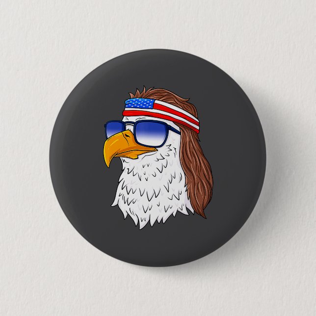 American Bald Eagle Mullet 4th Of July Funny Usa  Button (Vorderseite)