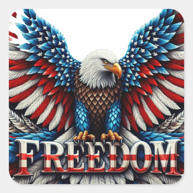 American Bald Eagle Patriotic USA Flaggenfreiheit Quadratischer Aufkleber (Vorderseite)