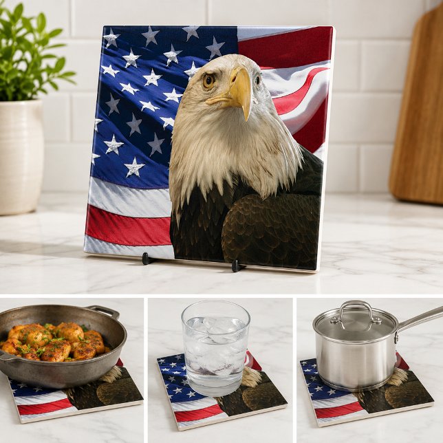 American Bald Eagle und Flag Fliese (American Bald Eagle USA Flag Patriotic Decor Tile)