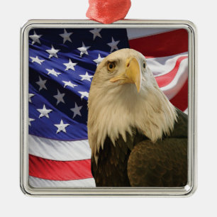 American Bald Eagle und Flag Silbernes Ornament