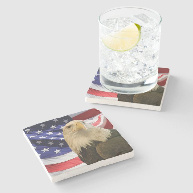 American Bald Eagle und Flag Steinuntersetzer (Seitenansicht)