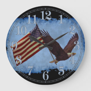 American Bald Eagle & US Flag Horloge d'art patrio