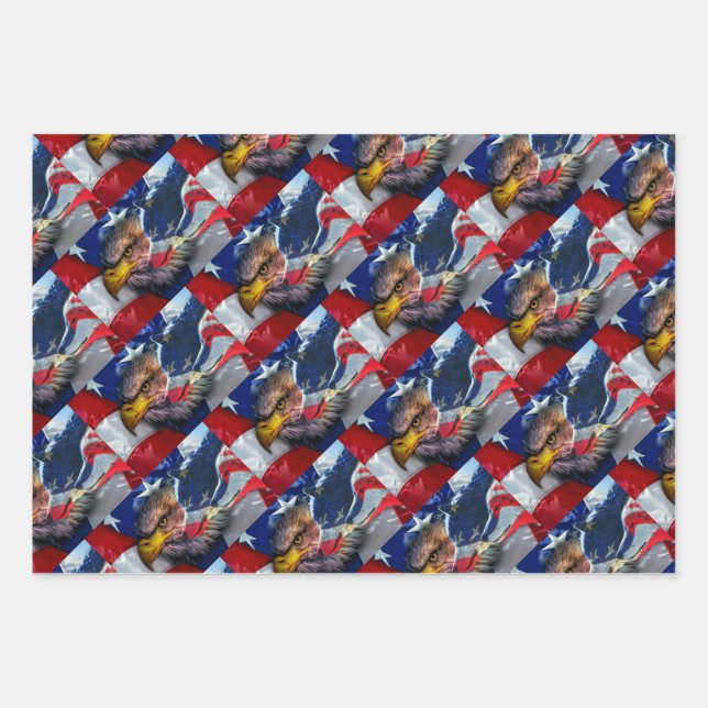 American Bald Eagle Wolf Flag Patriotic Geschenkpapier Set (Vorderseite)