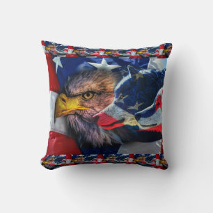 American Bald Eagle Wolf Flag Patriotic Kissen