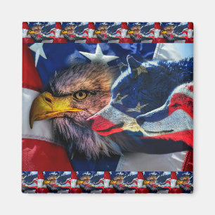 American Bald Eagle Wolf Flag Patriotic Magnet