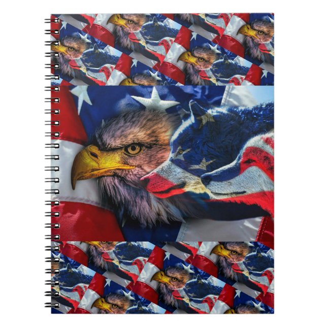 American Bald Eagle Wolf Flag Patriotic Notizblock (Vorderseite)