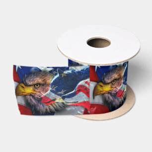 American Bald Eagle Wolf Flag Patriotic Satinband
