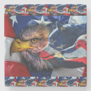 American Bald Eagle Wolf Flag Patriotic Steinuntersetzer