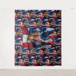 American Bald Eagle Wolf Flag Patriotic Wandteppich