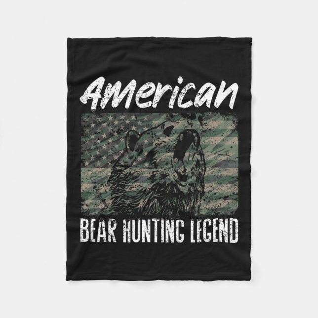 American Bären Jagd Legend Usa Flag Black Bear H Fleecedecke (Vorderseite)