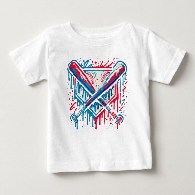 American Baseball Drip Graffiti Ball and Bat Baby T-shirt (Vorderseite)