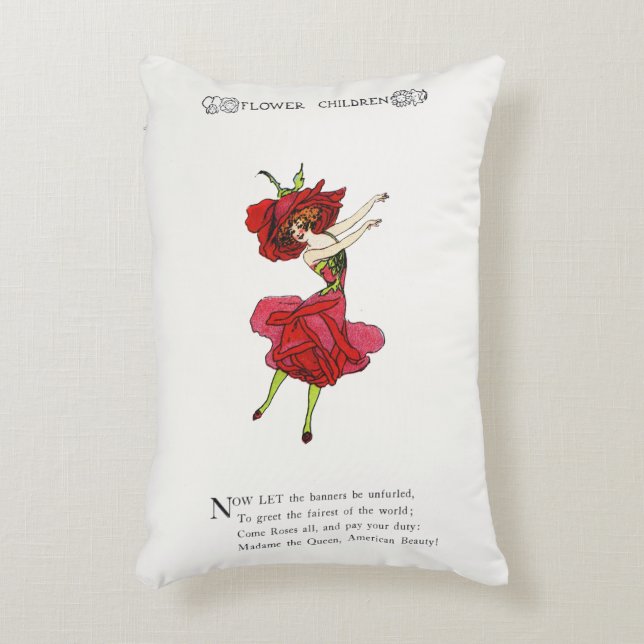 American Beauty Rose, Whimsical Blume Book Art Dekokissen (Vorderseite(Vertikal))
