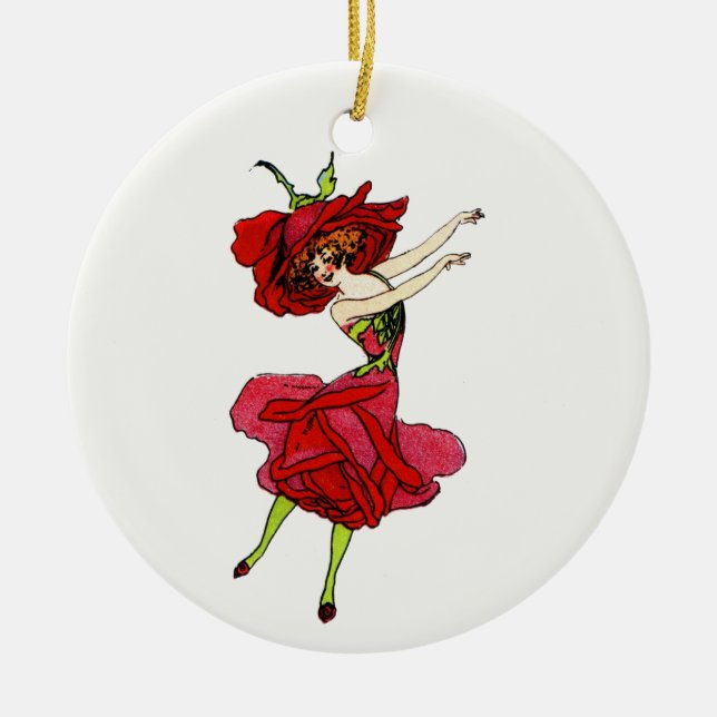 American Beauty Rose, Whimsical Blume Book Art Keramik Ornament (Vorne)