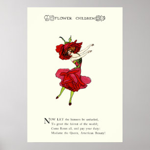 American Beauty Rose, Whimsical Blume Book Art Poster