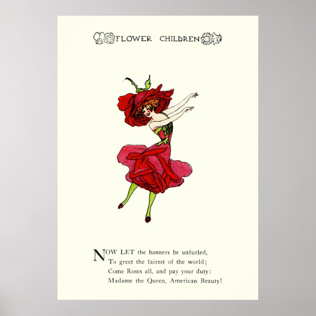 American Beauty Rose, Whimsical Blume Book Art Poster (Vorne)
