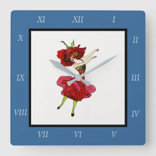 American Beauty Rose, Whimsical Blume Book Art Quadratische Wanduhr