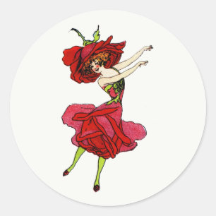American Beauty Rose, Whimsical Blume Book Art Runder Aufkleber