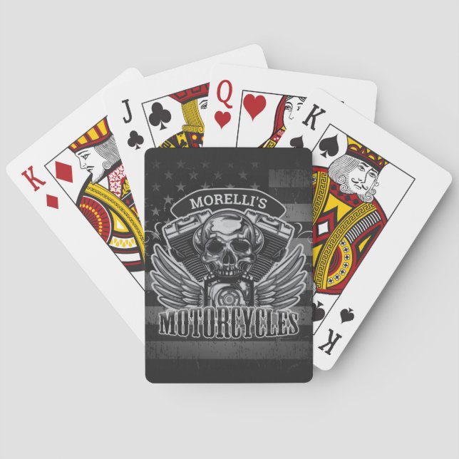 American Biker ADD NAME Skull V-Twin Motorräder Spielkarten (Rückseite)