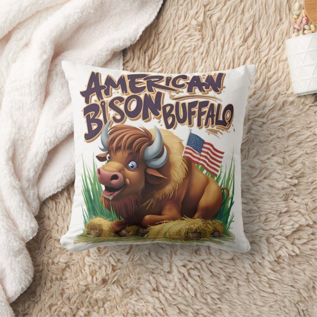 American Bison Buffalo mit amerikanischer Flagge Kissen (Decke)