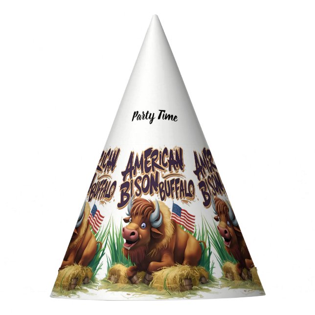 American Bison Buffalo mit amerikanischer Flagge Partyhütchen (Vorderseite)