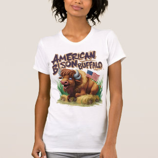 American Bison Buffalo mit amerikanischer Flagge T-Shirt