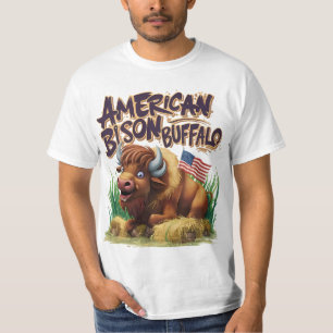 American Bison Buffalo mit amerikanischer Flagge T-Shirt