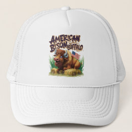 American Bison Buffalo mit amerikanischer Flagge Truckerkappe