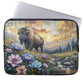 American Bison in floral mountain valley Laptopschutzhülle