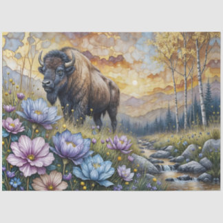 American Bison in floral mountain valley Seidenpapier