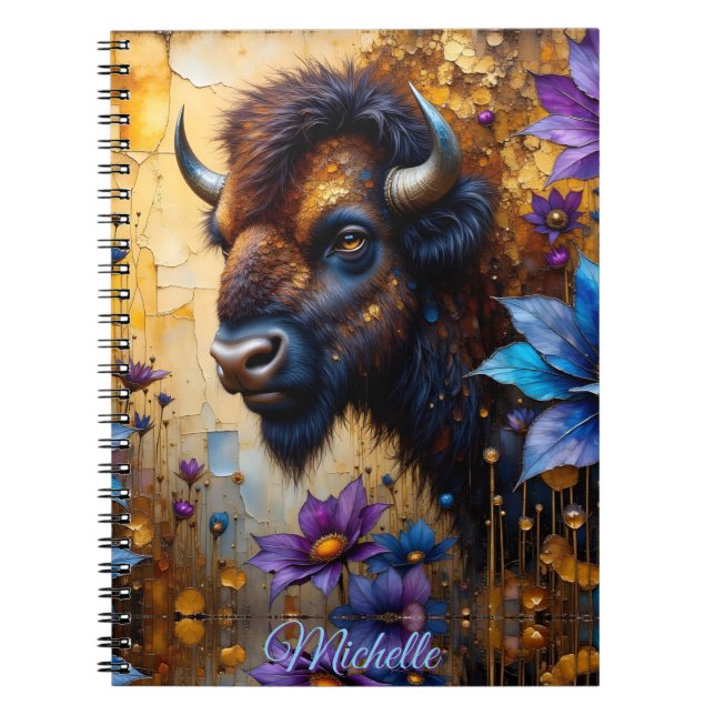 American Bison in textured Flower *Personalize* Notizblock (Vorderseite)