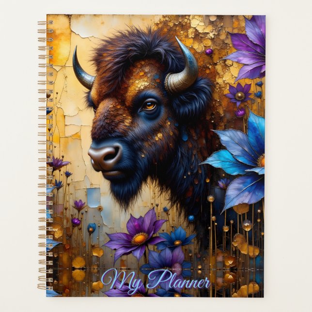 American Bison in textured Flower *Personalize* Planer (Vorderseite)