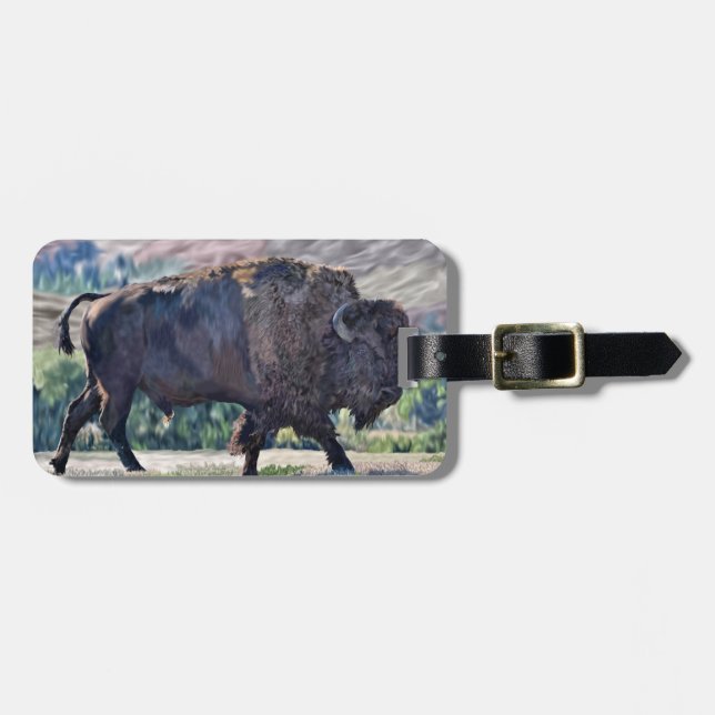 American Bison Roaming in Grassland Gepäckanhänger (Vorderseite horizontal)