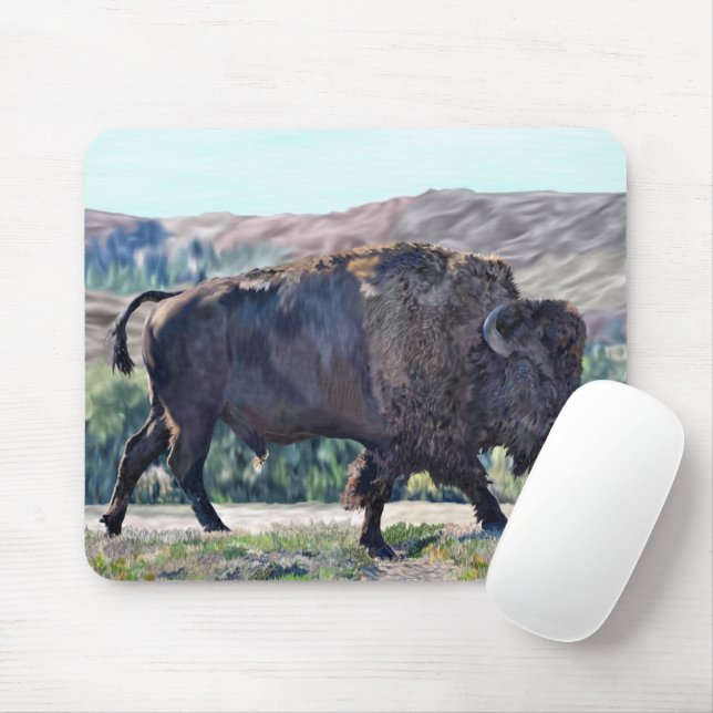 American Bison Roaming in Grassland Mousepad (Mit Mouse)