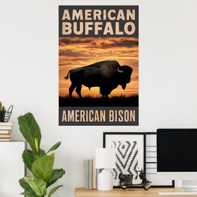 American Bison Sunset Silhouette Poster (Heimbüro)