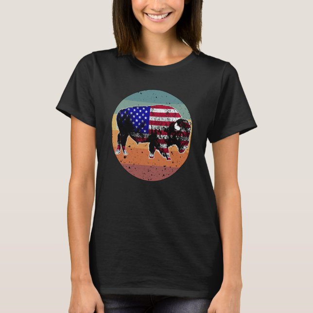 American Bison US National Park Flag Silhouette Re T-Shirt (Vorderseite)