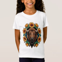 American Bison With Sunflower Wreath Kansas State  T-Shirt
