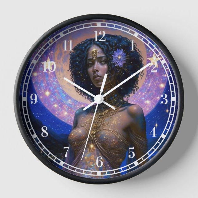 American Black Goddess Queen Fantasy Art C Uhr (Vorderseite)
