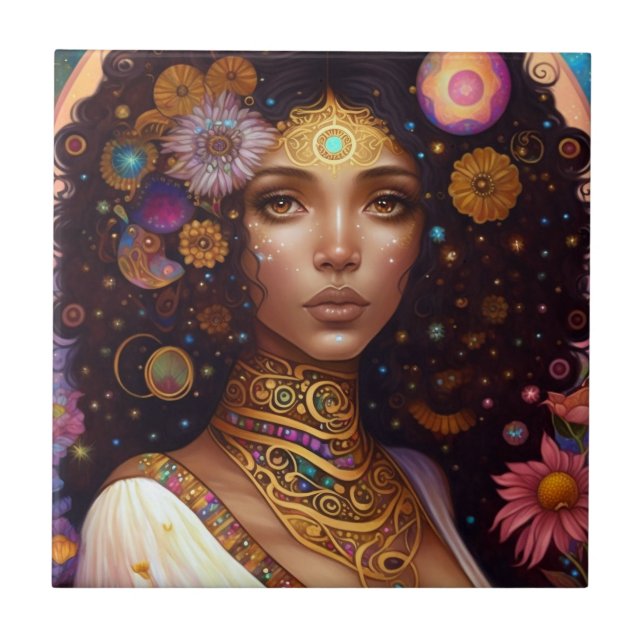 American Black Goddess Queen Fantasy Art Fliese (Vorderseite)