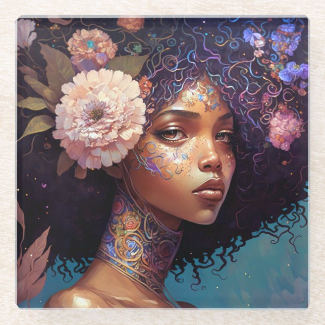 American Black Goddess Queen Fantasy Art Glasuntersetzer (Vorderseite)