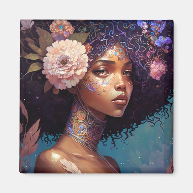 American Black Goddess Queen Fantasy Art Magnet (Vorne)
