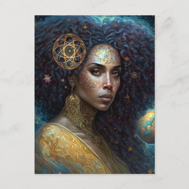 American Black Goddess Queen Fantasy Art Postkarte (Vorderseite)