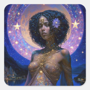 American Black Goddess Queen Fantasy Art S Quadratischer Aufkleber