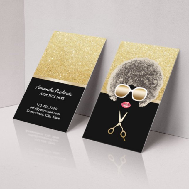 American Black & Gold Hair Stylist Visitenkarte (Von Creator hochgeladen)